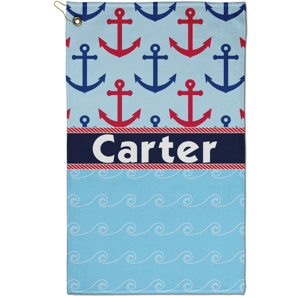 Custom Anchors & Waves Golf Towel - Poly-Cotton Blend - Small w/ Name or Text