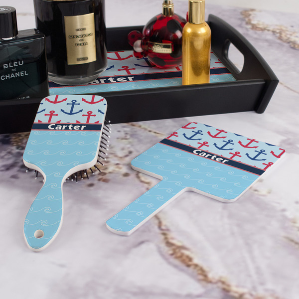 Anchors & Waves Hair Brush and Hand Mirror - Bathroom Scene