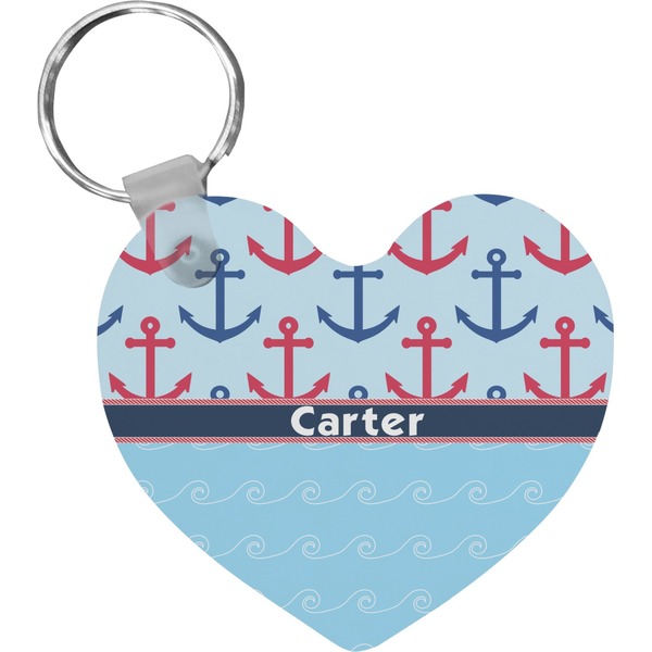 Custom Anchors & Waves Heart Plastic Keychain w/ Name or Text