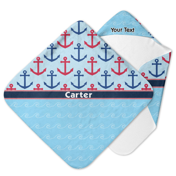 Custom Anchors & Waves Hooded Baby Towel (Personalized)
