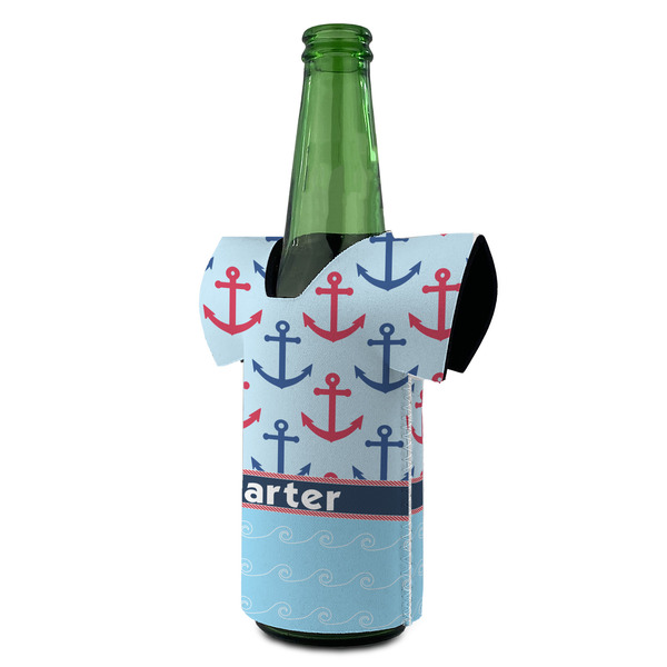 Anchors & Waves Jersey Bottle Cooler - ANGLE (on bottle)