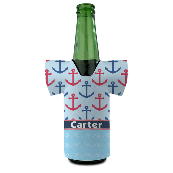 Anchors & Waves Jersey Bottle Cooler - FRONT (on bottle)