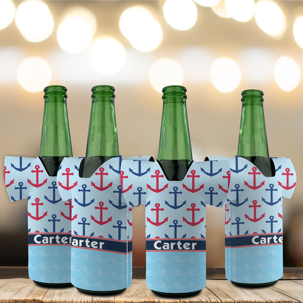 Anchors & Waves Jersey Bottle Cooler - Set of 4 - LIFESTYLE