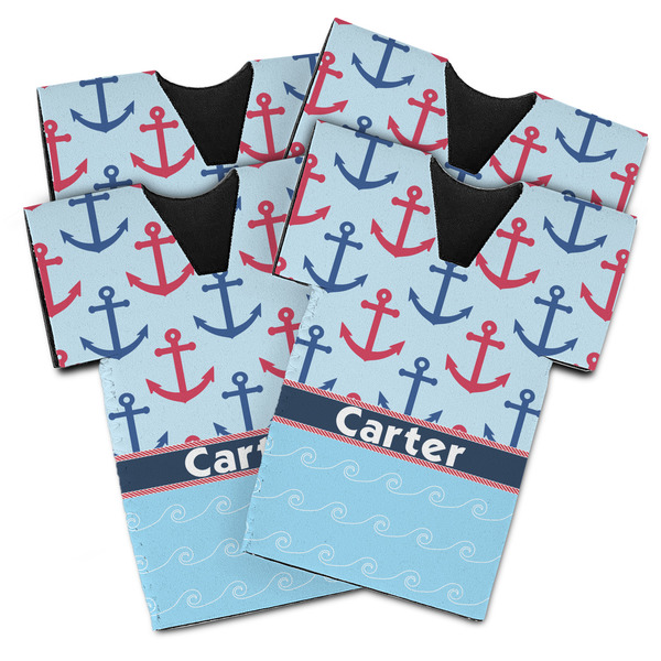 Custom Anchors & Waves Jersey Bottle Cooler - Set of 4 (Personalized)