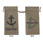 Anchors & Waves Large Burlap Gift Bag - Front & Back (Personalized)