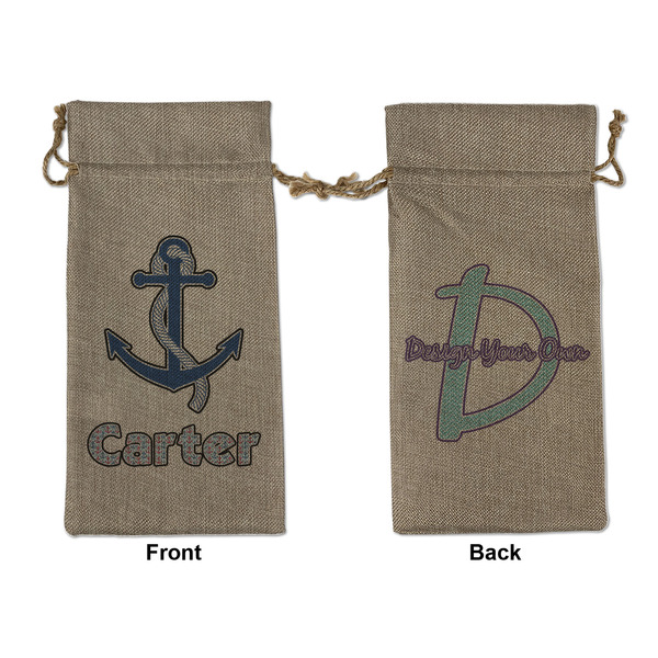 Custom Anchors & Waves Large Burlap Gift Bag - Front & Back (Personalized)