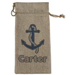 Anchors & Waves Large Burlap Gift Bag - Front (Personalized)