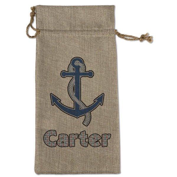 Custom Anchors & Waves Large Burlap Gift Bag - Front (Personalized)