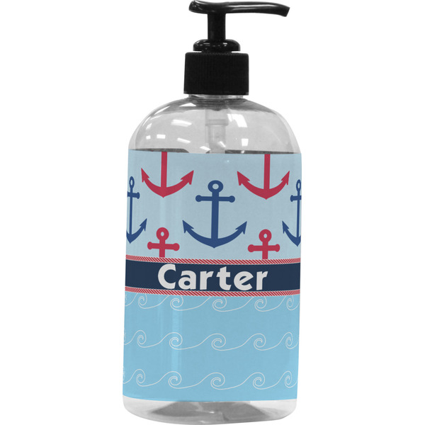 Custom Anchors & Waves Plastic Soap / Lotion Dispenser (16 oz - Large - Black) (Personalized)