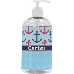Anchors & Waves Plastic Soap / Lotion Dispenser (16 oz - Large - White) (Personalized)
