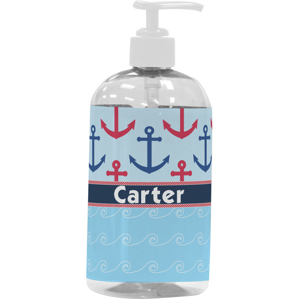Custom Anchors & Waves Plastic Soap / Lotion Dispenser (16 oz - Large - White) (Personalized)