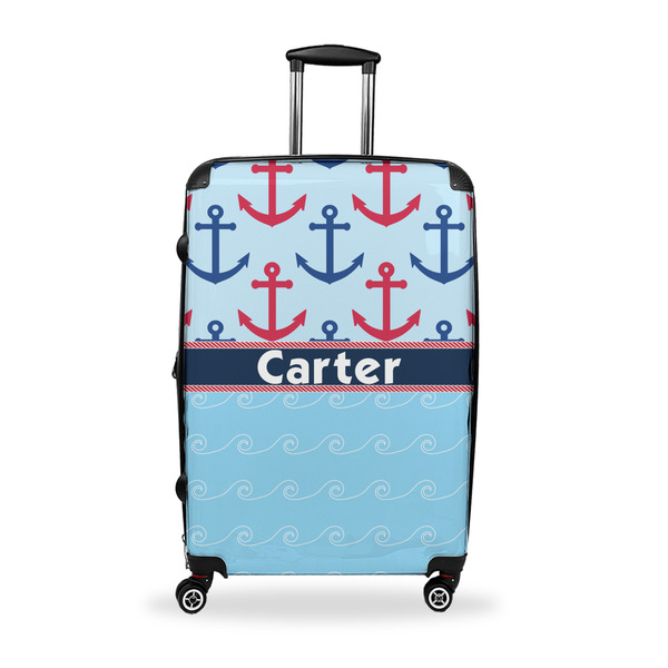 Custom Anchors & Waves Suitcase - 28" Large - Checked w/ Name or Text
