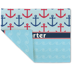 Anchors & Waves Double-Sided Linen Placemat - Single w/ Name or Text
