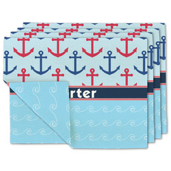 Anchors & Waves Double-Sided Linen Placemat - Set of 4 w/ Name or Text