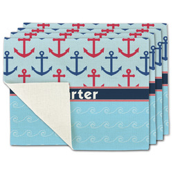 Anchors & Waves Single-Sided Linen Placemat - Set of 4 w/ Name or Text