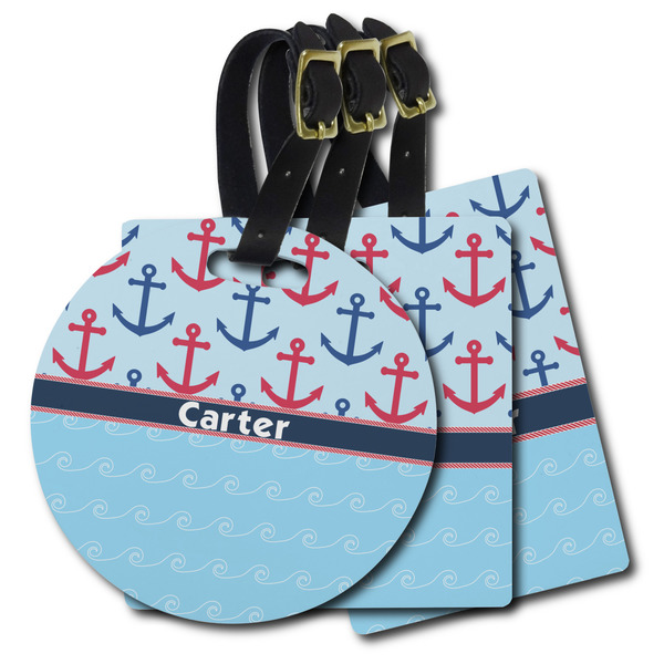Custom Anchors & Waves Plastic Luggage Tag (Personalized)