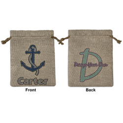 Anchors & Waves Medium Burlap Gift Bag - Front & Back (Personalized)