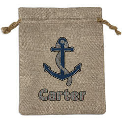 Anchors & Waves Medium Burlap Gift Bag - Front (Personalized)