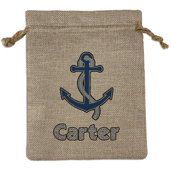 Custom Anchors & Waves Medium Burlap Gift Bag - Front (Personalized)
