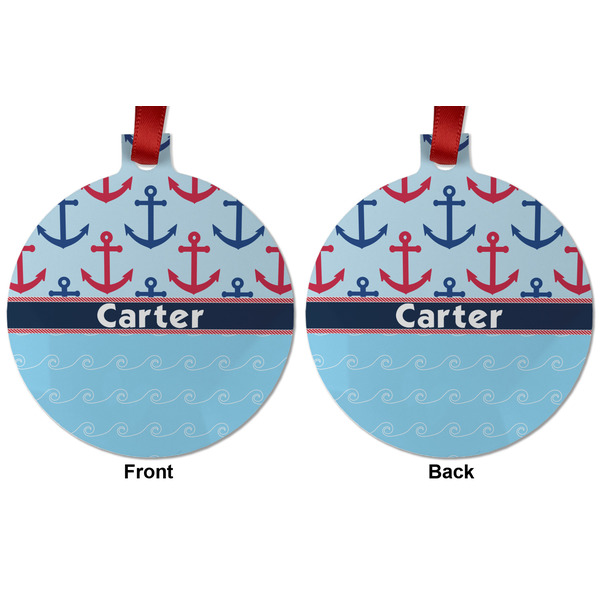 Anchors & Waves Metal Ball Ornament - Front and Back