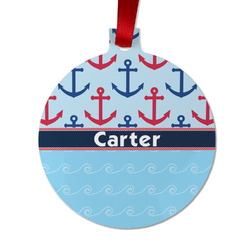 Anchors & Waves Metal Ball Ornament - Double Sided w/ Name or Text