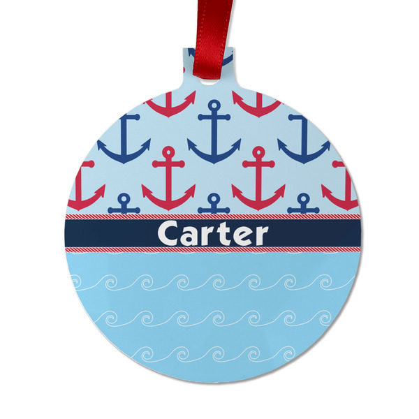 Custom Anchors & Waves Metal Ball Ornament - Double Sided w/ Name or Text