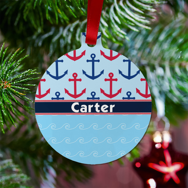 Anchors & Waves Metal Ball Ornament - Lifestyle