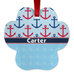 Anchors & Waves Metal Paw Ornament - Double Sided w/ Name or Text