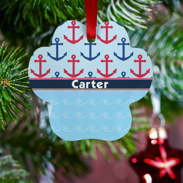 Anchors & Waves Metal Paw Ornament - Lifestyle