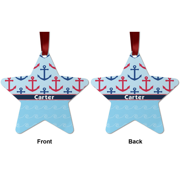 Anchors & Waves Metal Star Ornament - Front and Back