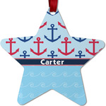 Anchors & Waves Metal Star Ornament - Double Sided w/ Name or Text
