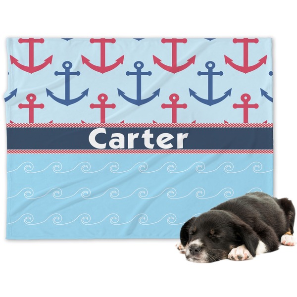 Custom Anchors & Waves Dog Blanket - Large (Personalized)