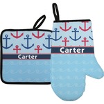 Anchors & Waves Oven Mitt & Pot Holder Set w/ Name or Text