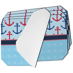 Anchors & Waves Dining Table Mat - Octagon - Set of 4 (Single-Sided) w/ Name or Text