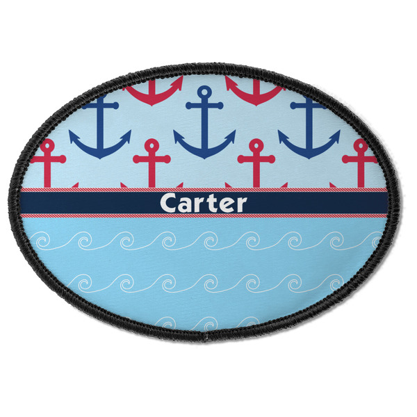 Custom Anchors & Waves Iron On Oval Patch w/ Name or Text