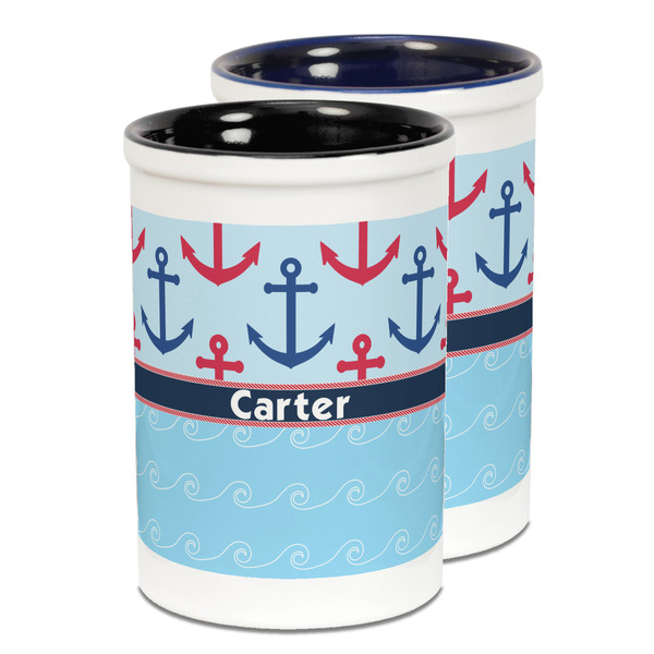 Custom Anchors & Waves Ceramic Pencil Holder - Large