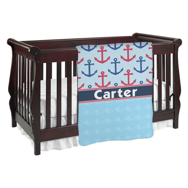 Custom Anchors & Waves Baby Blanket (Single Sided) (Personalized)