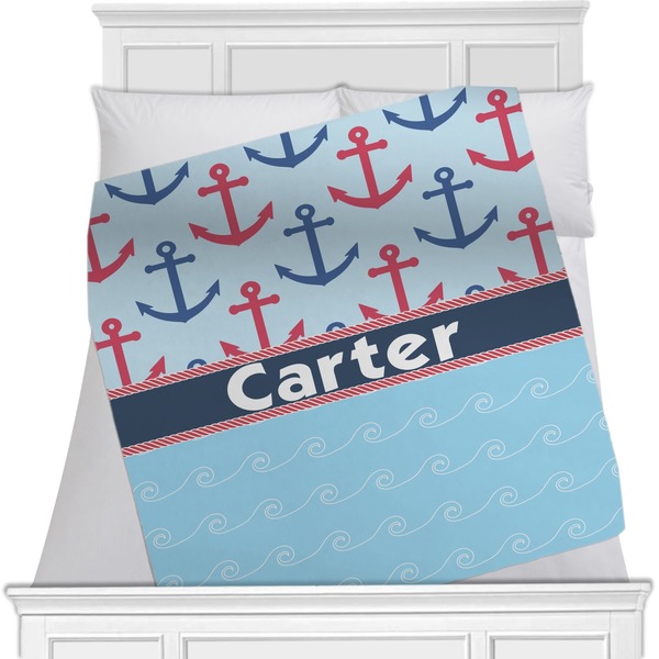Custom Anchors & Waves Minky Blanket - Twin / Full - 80"x60" - Single Sided (Personalized)