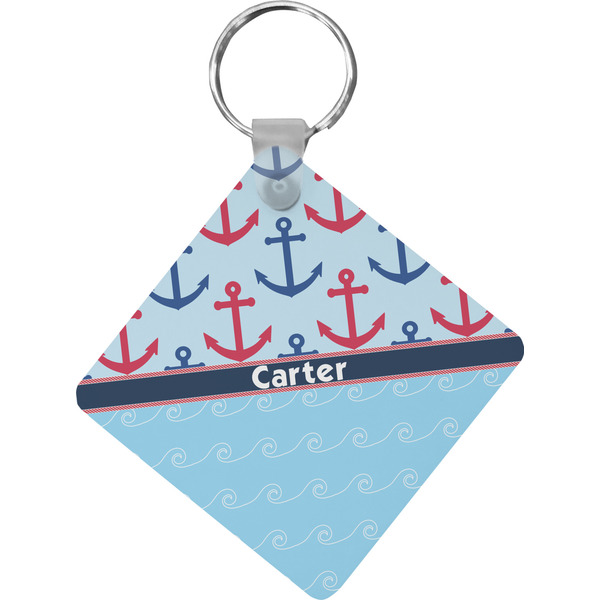 Custom Anchors & Waves Diamond Plastic Keychain w/ Name or Text