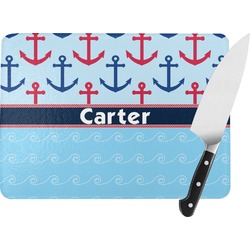 Anchors & Waves Rectangular Glass Cutting Board (Personalized)