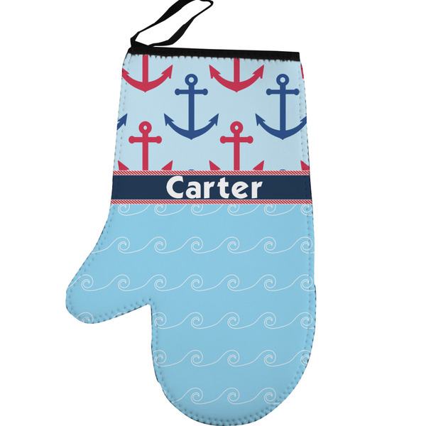 Custom Anchors & Waves Left Oven Mitt (Personalized)