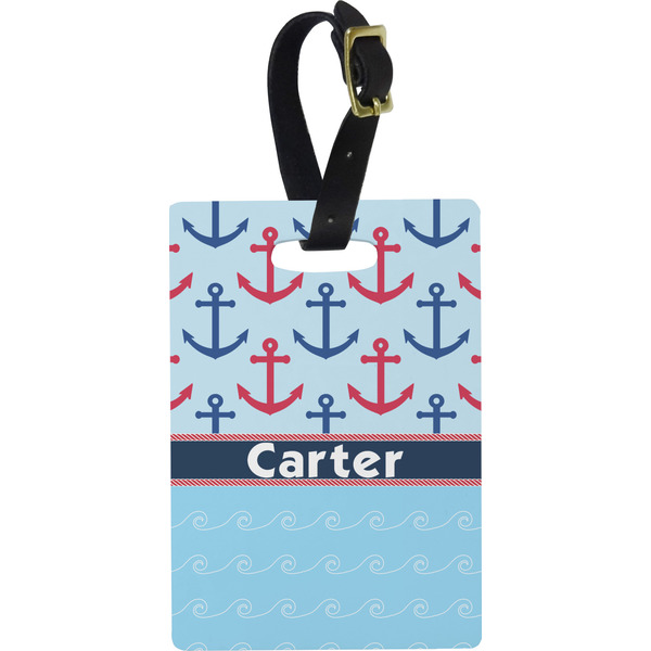 Custom Anchors & Waves Plastic Luggage Tag - Rectangular w/ Name or Text
