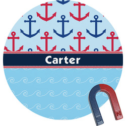 Anchors & Waves Round Fridge Magnet (Personalized)