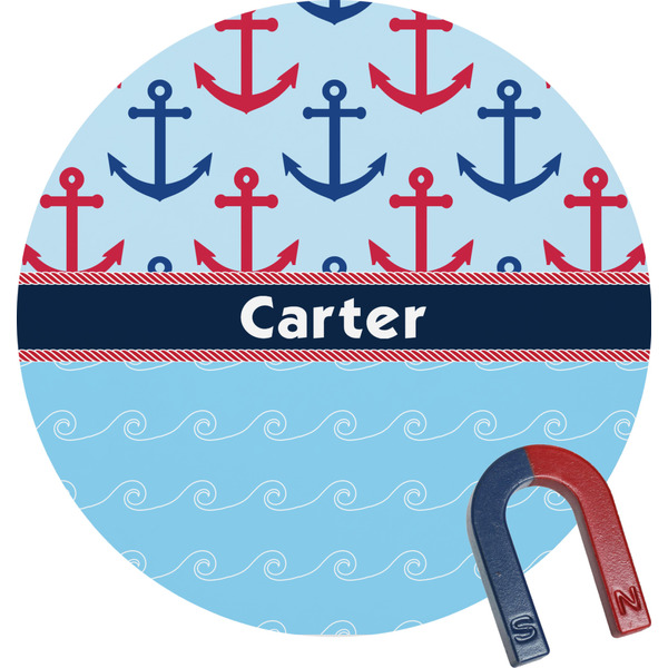 Custom Anchors & Waves Round Fridge Magnet (Personalized)