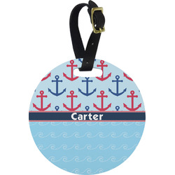 Anchors & Waves Plastic Luggage Tag - Round (Personalized)