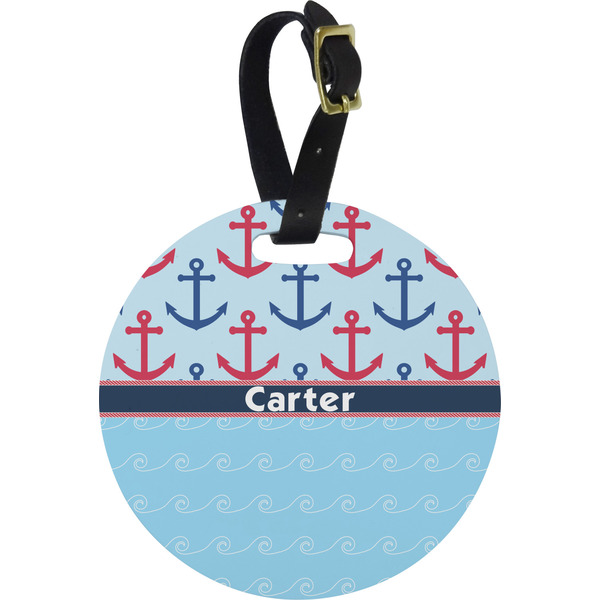 Custom Anchors & Waves Plastic Luggage Tag - Round (Personalized)