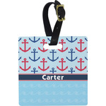 Anchors & Waves Plastic Luggage Tag - Square w/ Name or Text