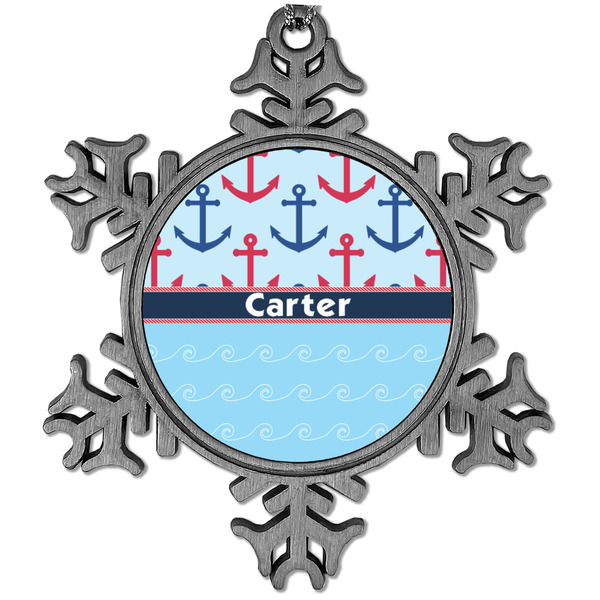 Custom Anchors & Waves Vintage Snowflake Ornament (Personalized)