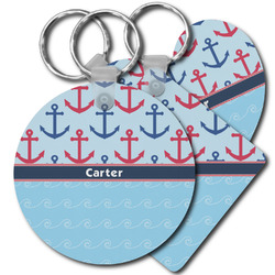 Anchors & Waves Plastic Keychain (Personalized)