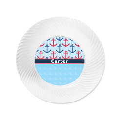 Anchors & Waves Plastic Party Appetizer & Dessert Plates - 6" (Personalized)